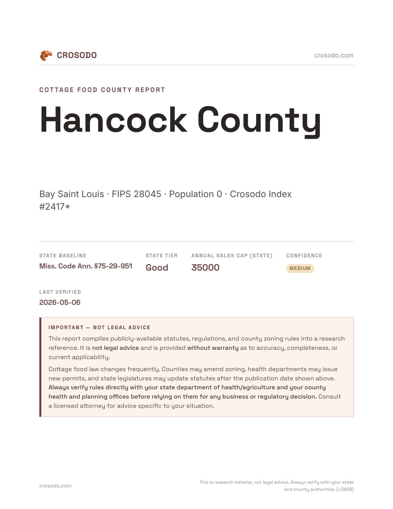 Cover of Hancock County county cottage food report