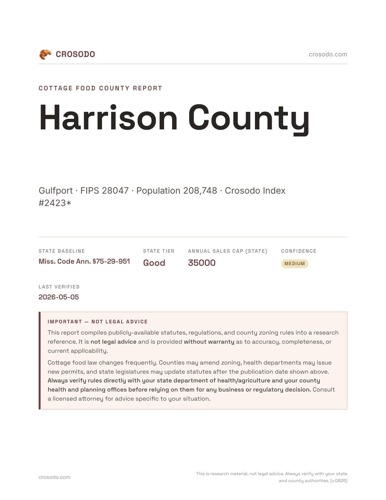 Cover of Harrison County county cottage food report