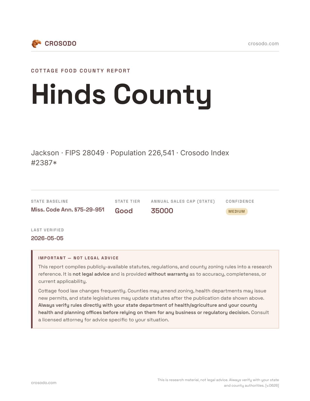 Cover of Hinds County county cottage food report