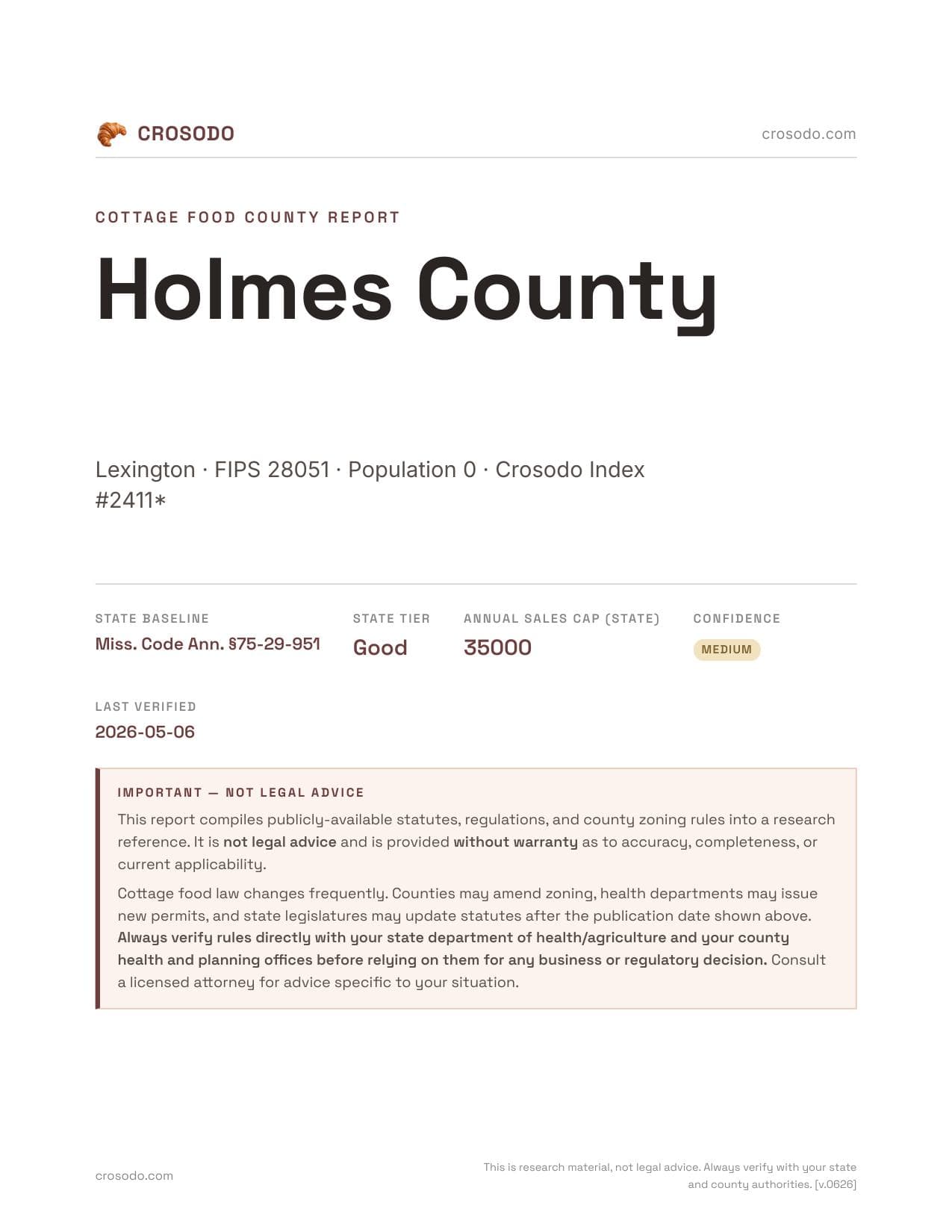 Cover of Holmes County county cottage food report