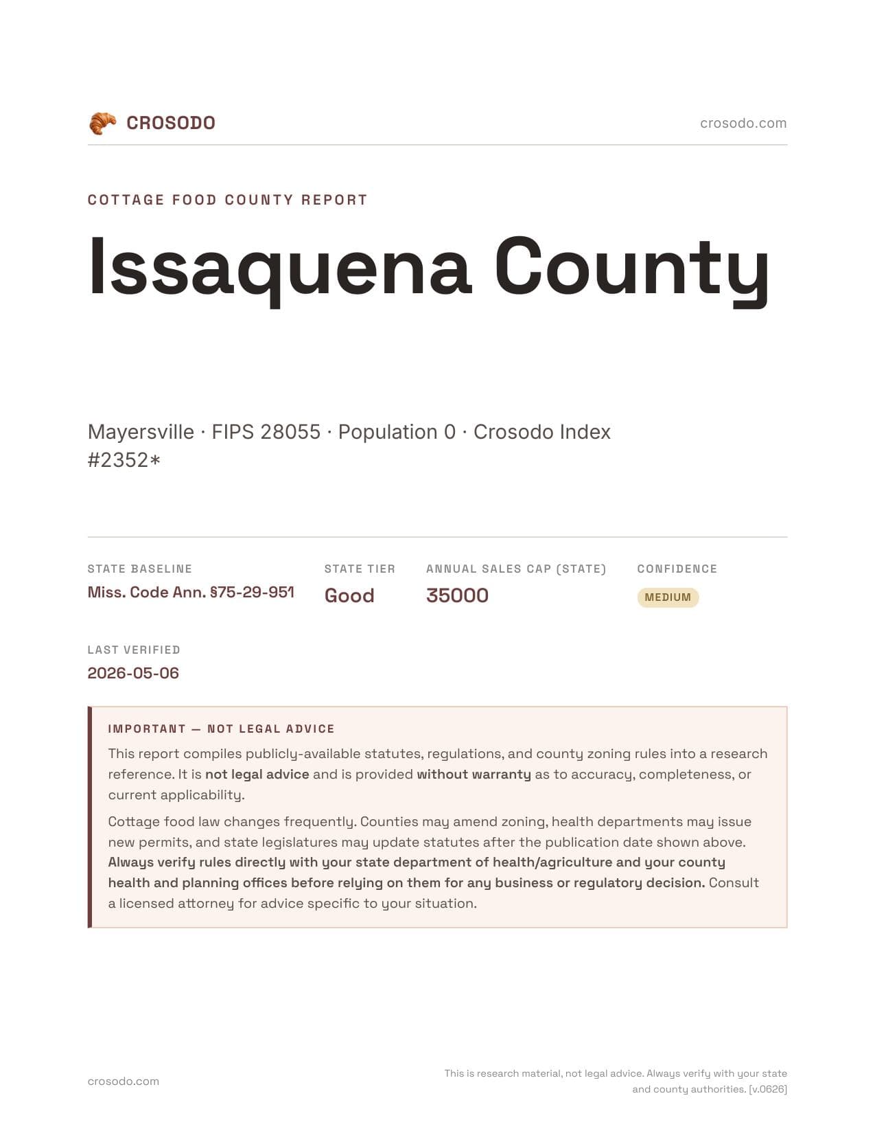 Cover of Issaquena County, Mississippi cottage food report