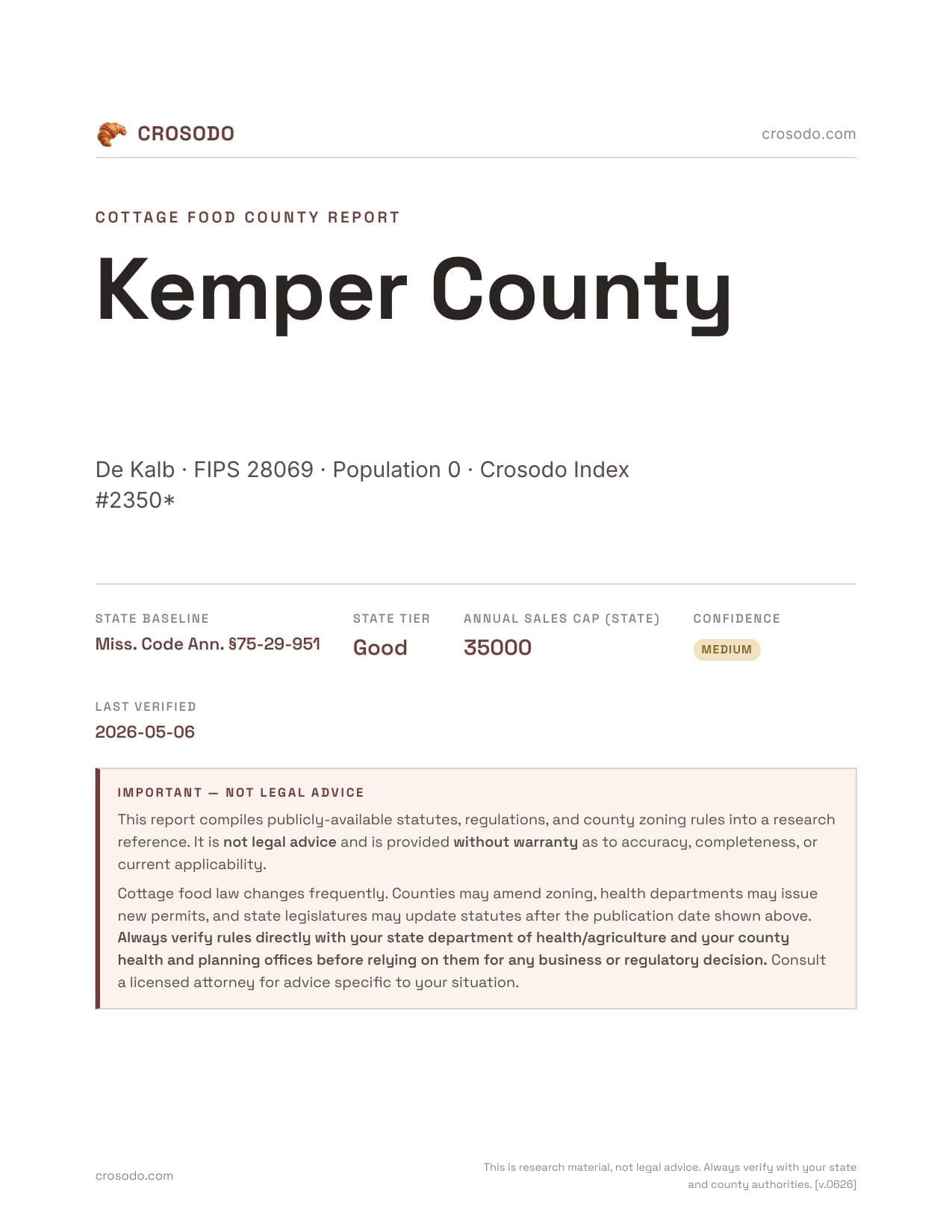 Cover of Kemper County county cottage food report