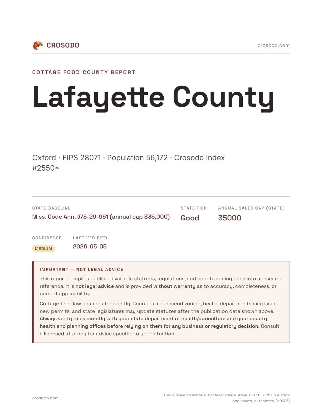 Cover of Lafayette County county cottage food report