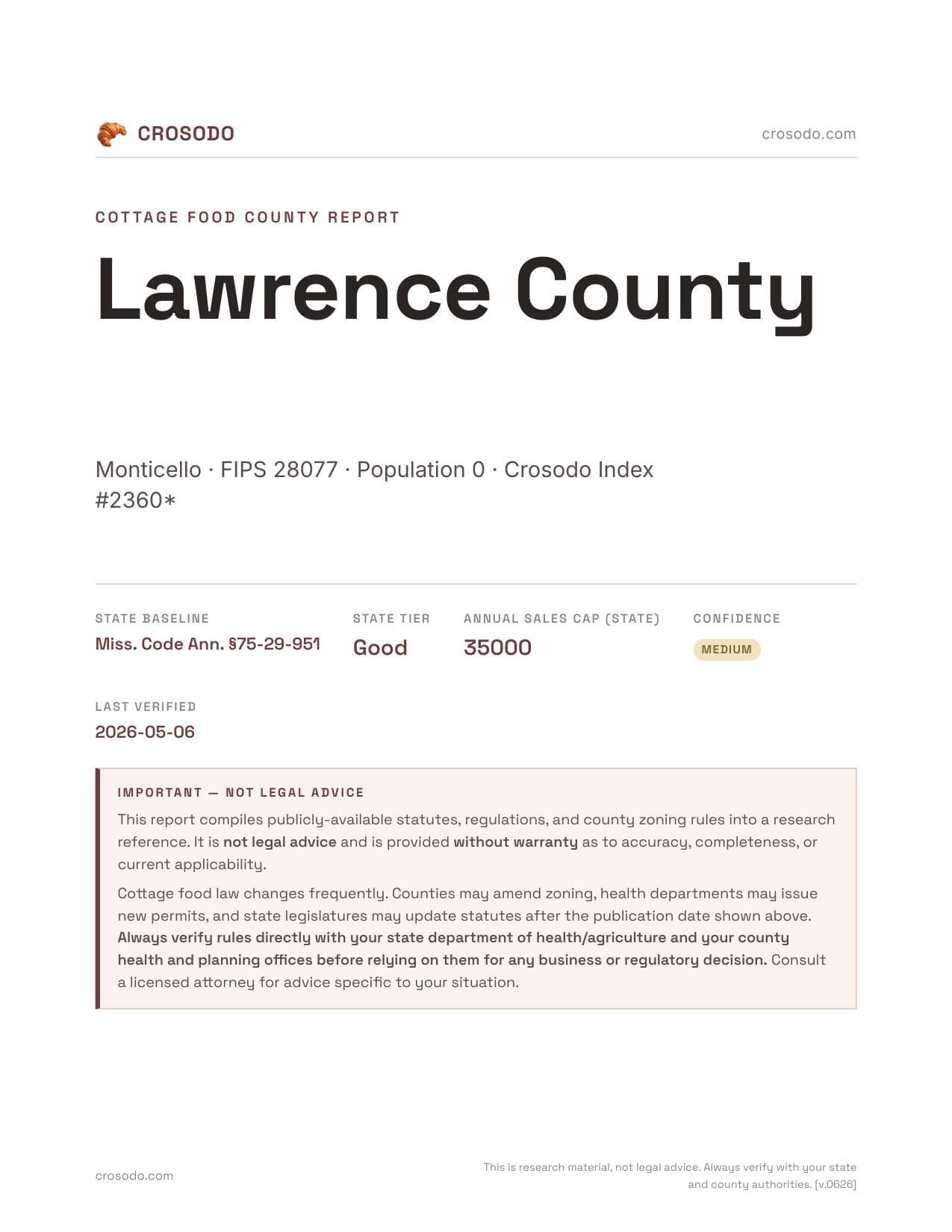 Cover of Lawrence County county cottage food report