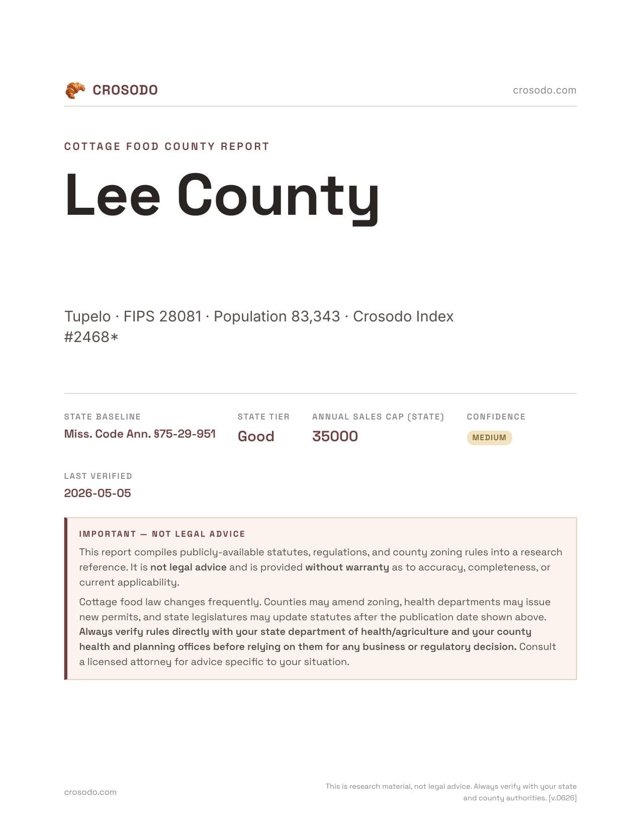 Cover of Lee County county cottage food report