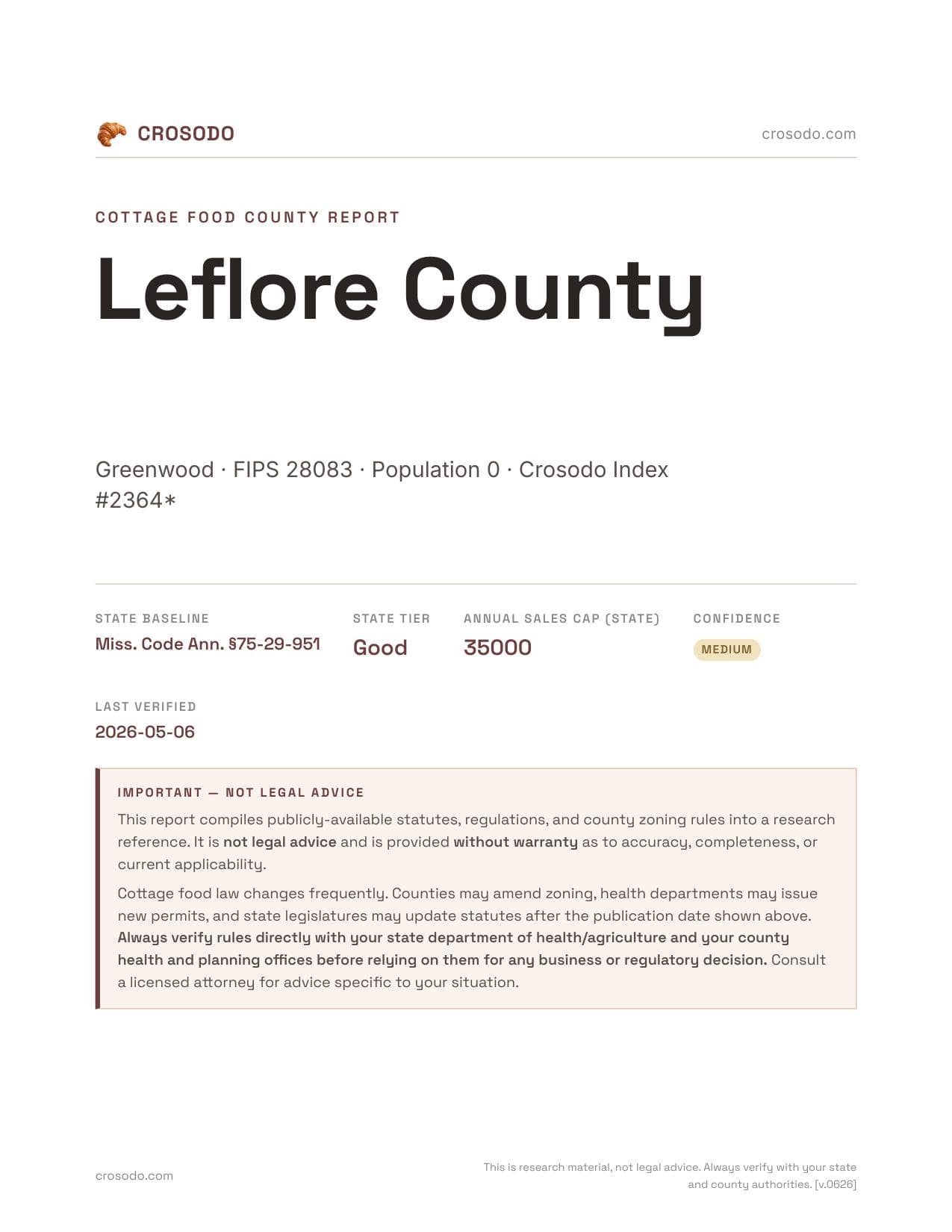 Cover of Leflore County county cottage food report