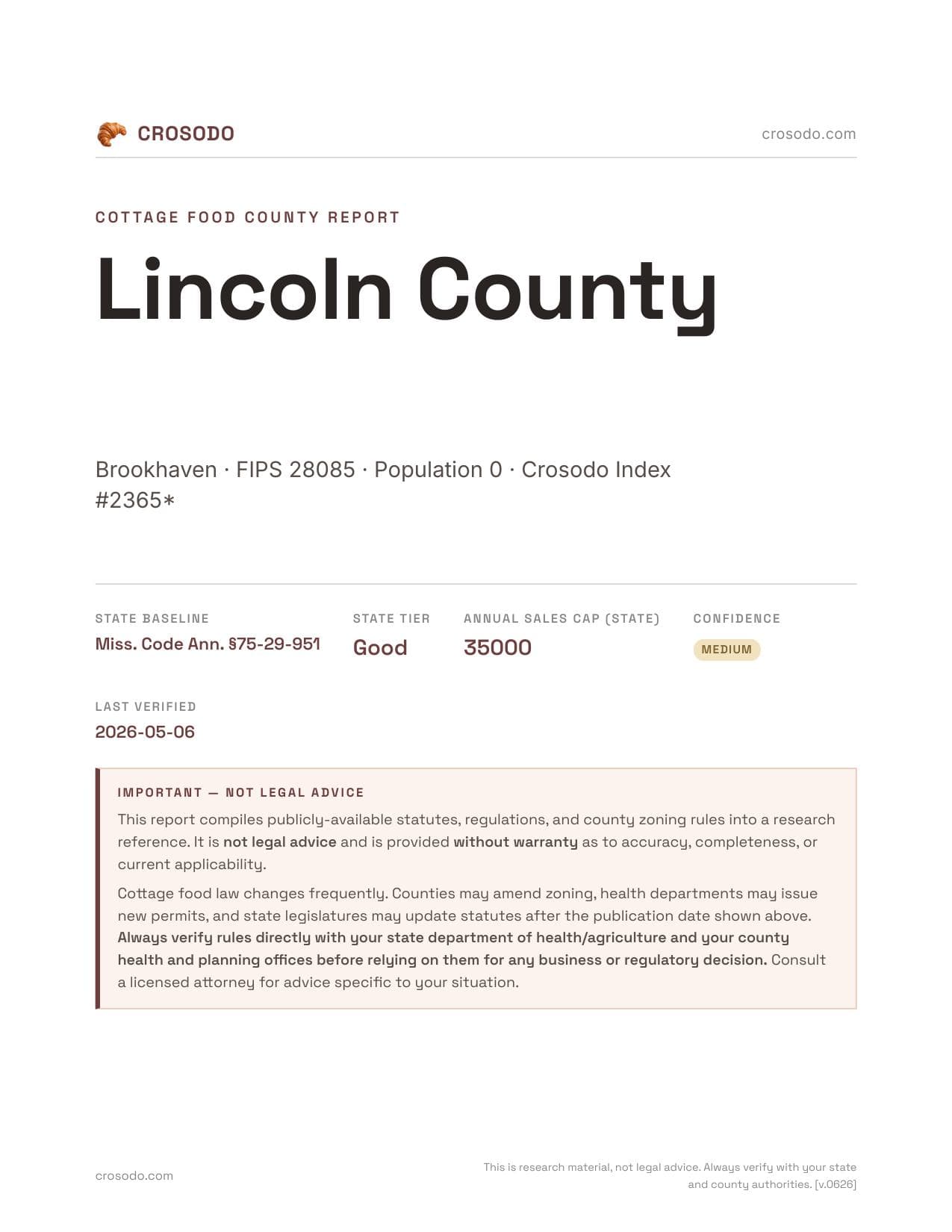 Cover of Lincoln County county cottage food report