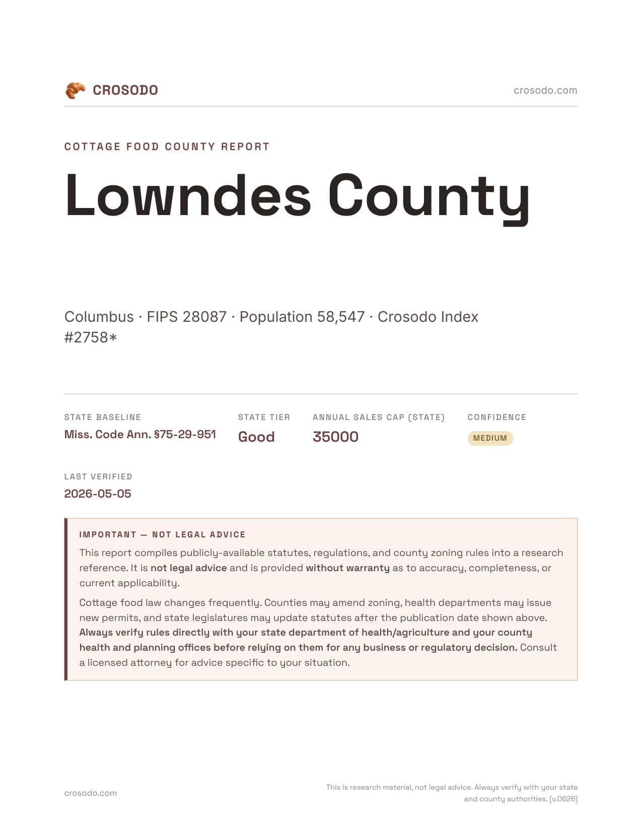 Cover of Lowndes County county cottage food report