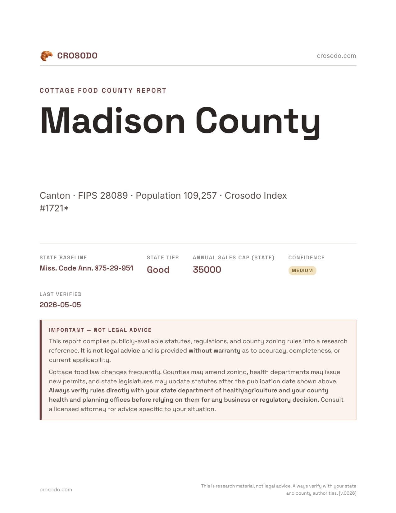 Cover of Madison County county cottage food report