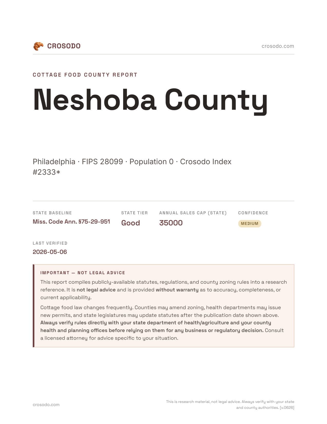 Cover of Neshoba County county cottage food report