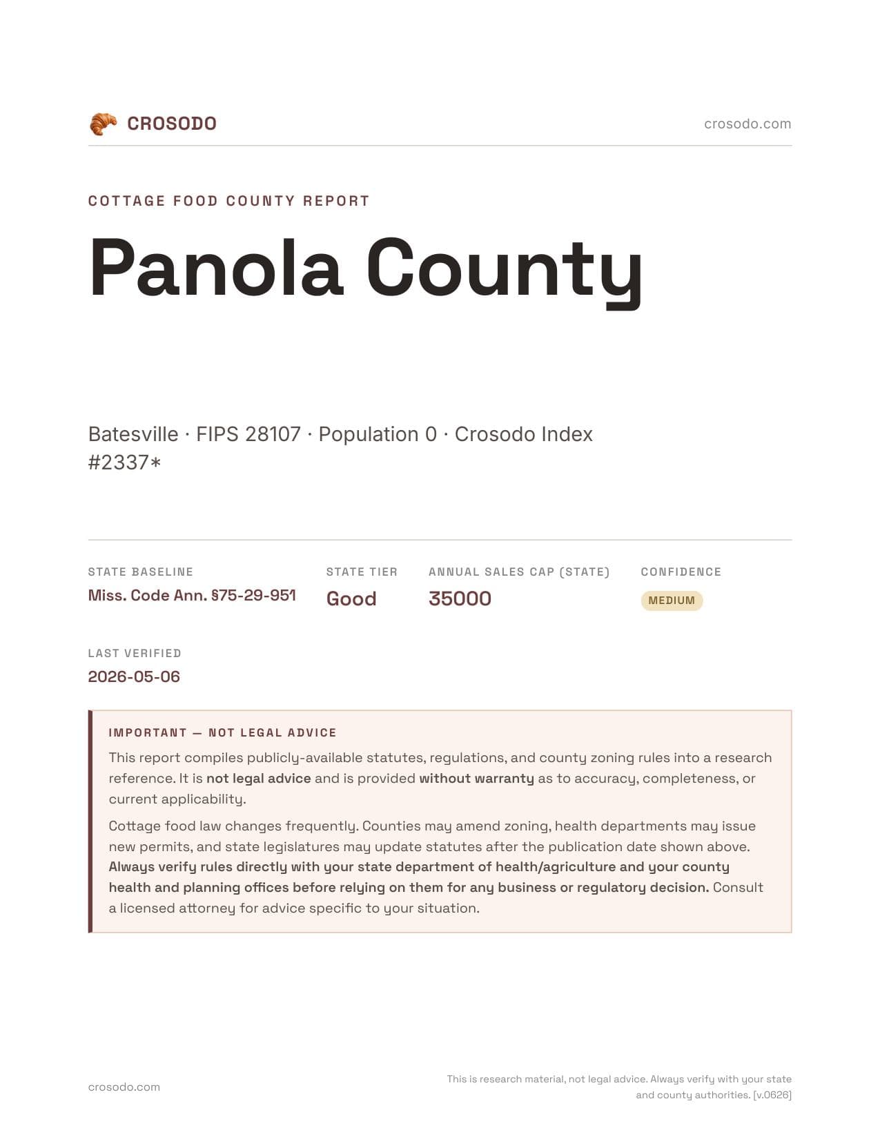 Cover of Panola County county cottage food report