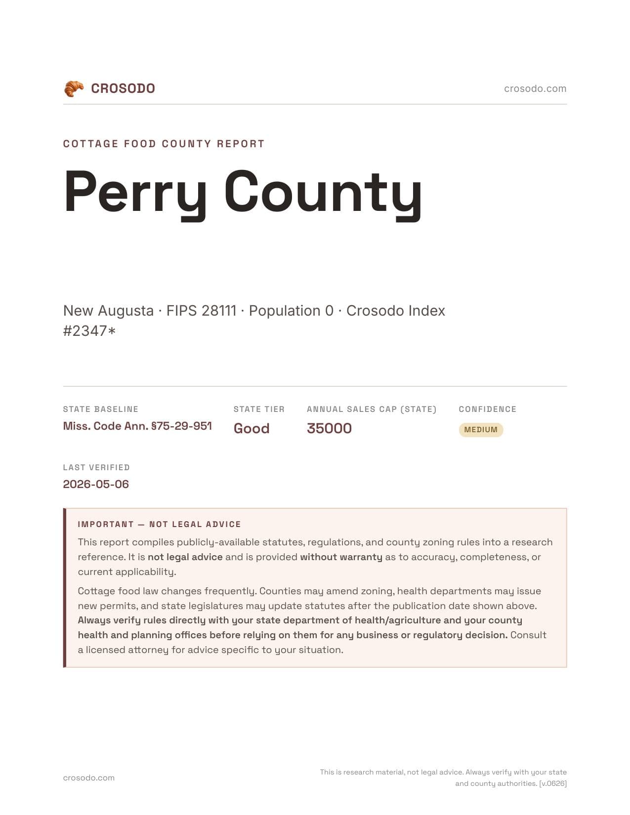 Cover of Perry County county cottage food report