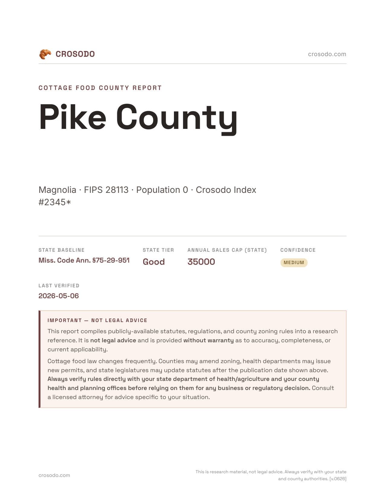 Cover of Pike County county cottage food report