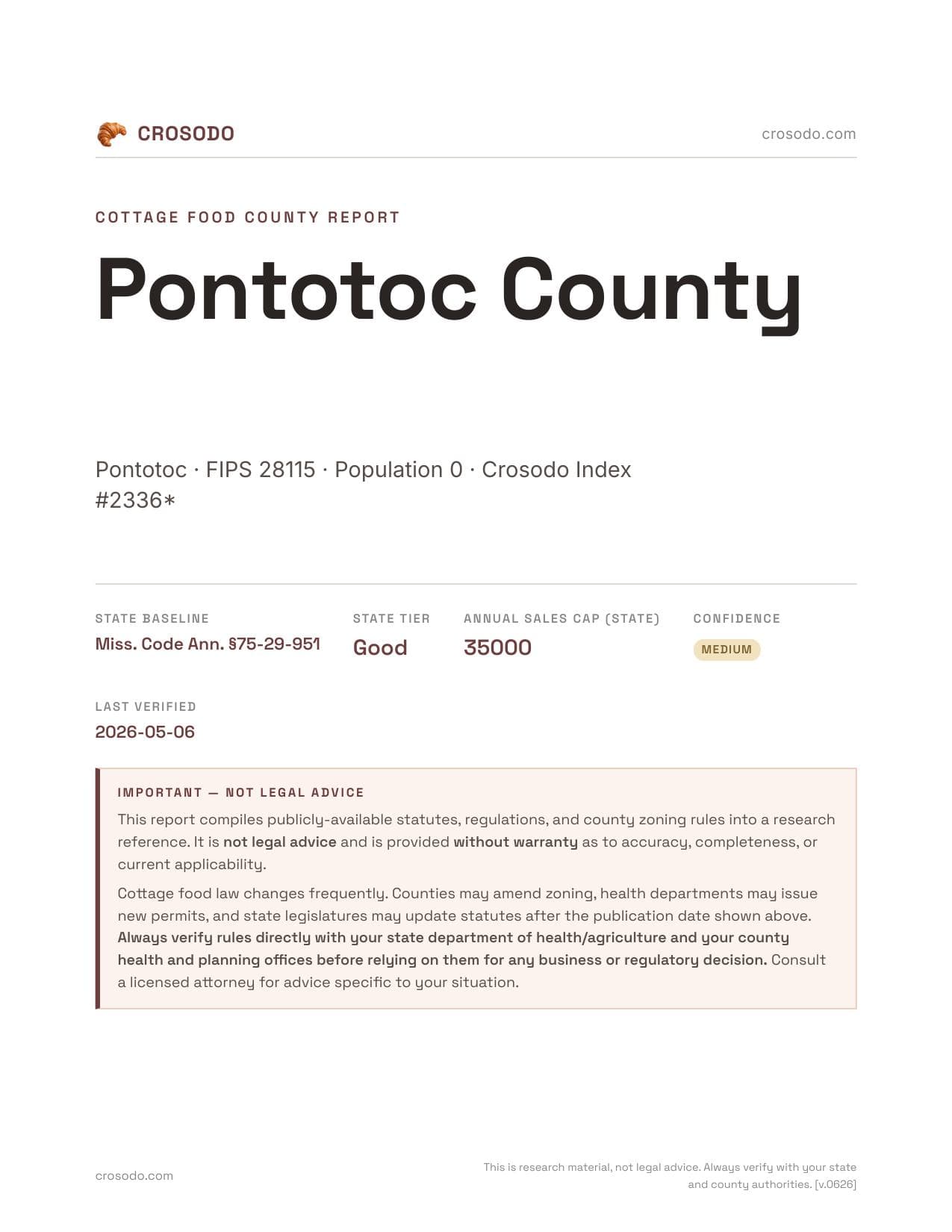 Cover of Pontotoc County, Mississippi cottage food report