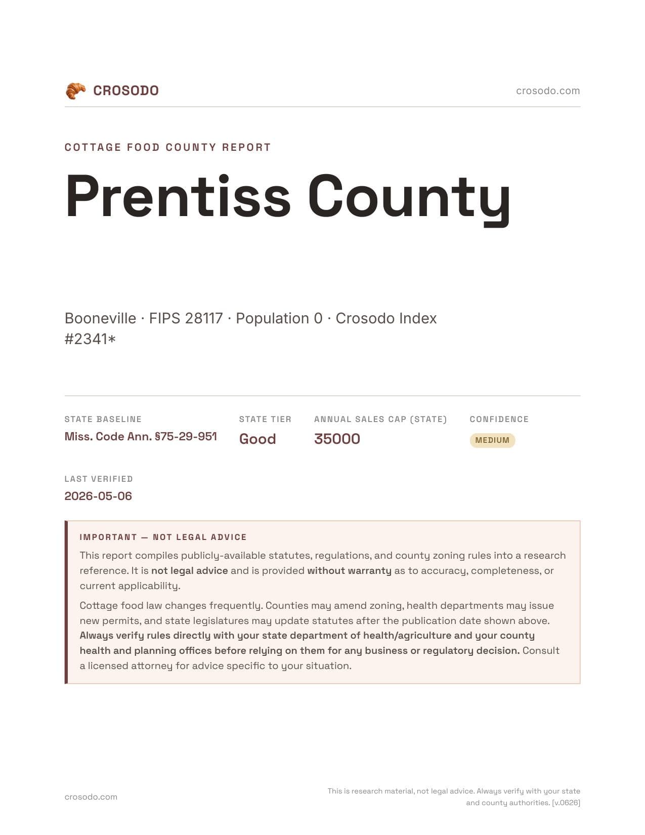 Cover of Prentiss County county cottage food report