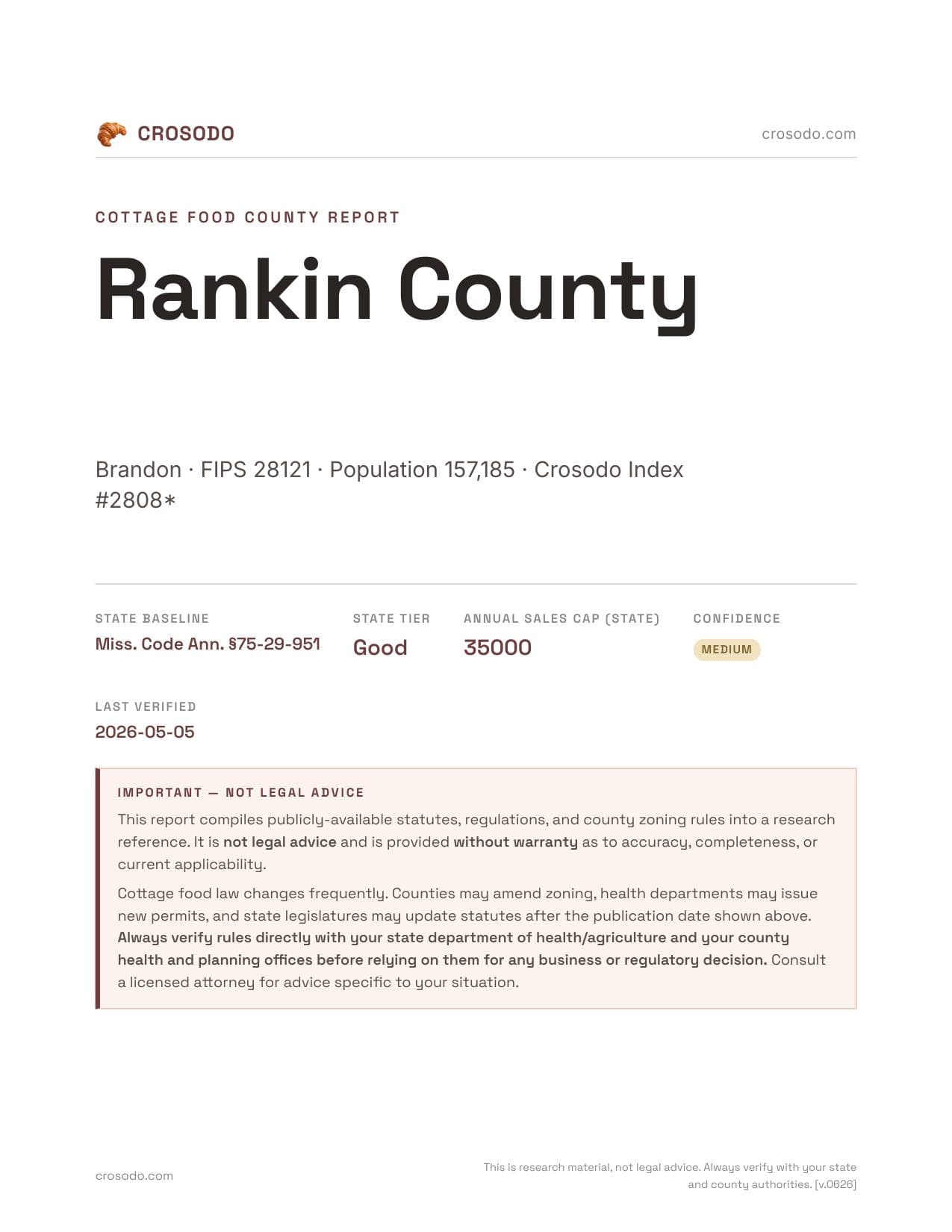 Cover of Rankin County county cottage food report