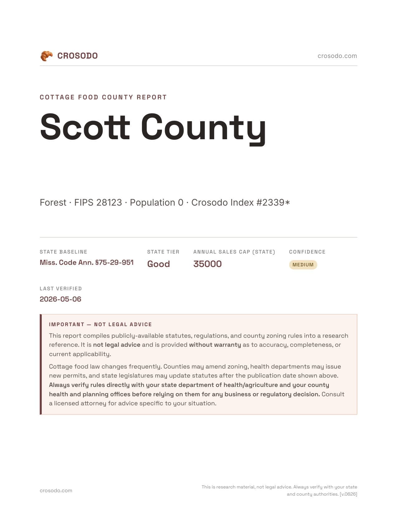 Cover of Scott County county cottage food report