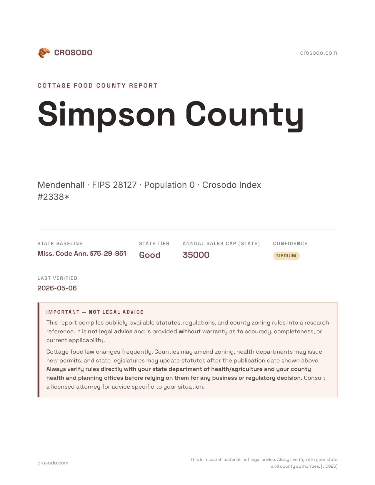 Cover of Simpson County county cottage food report