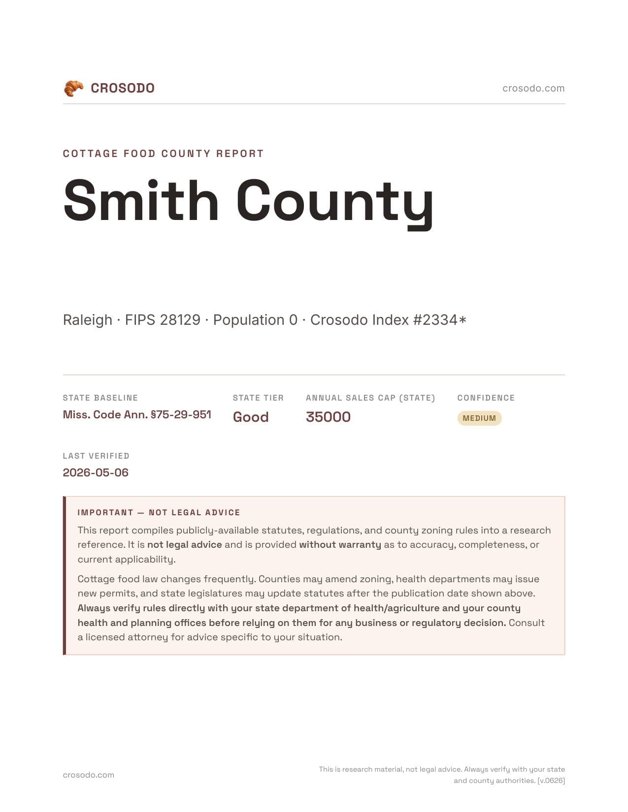 Cover of Smith County county cottage food report