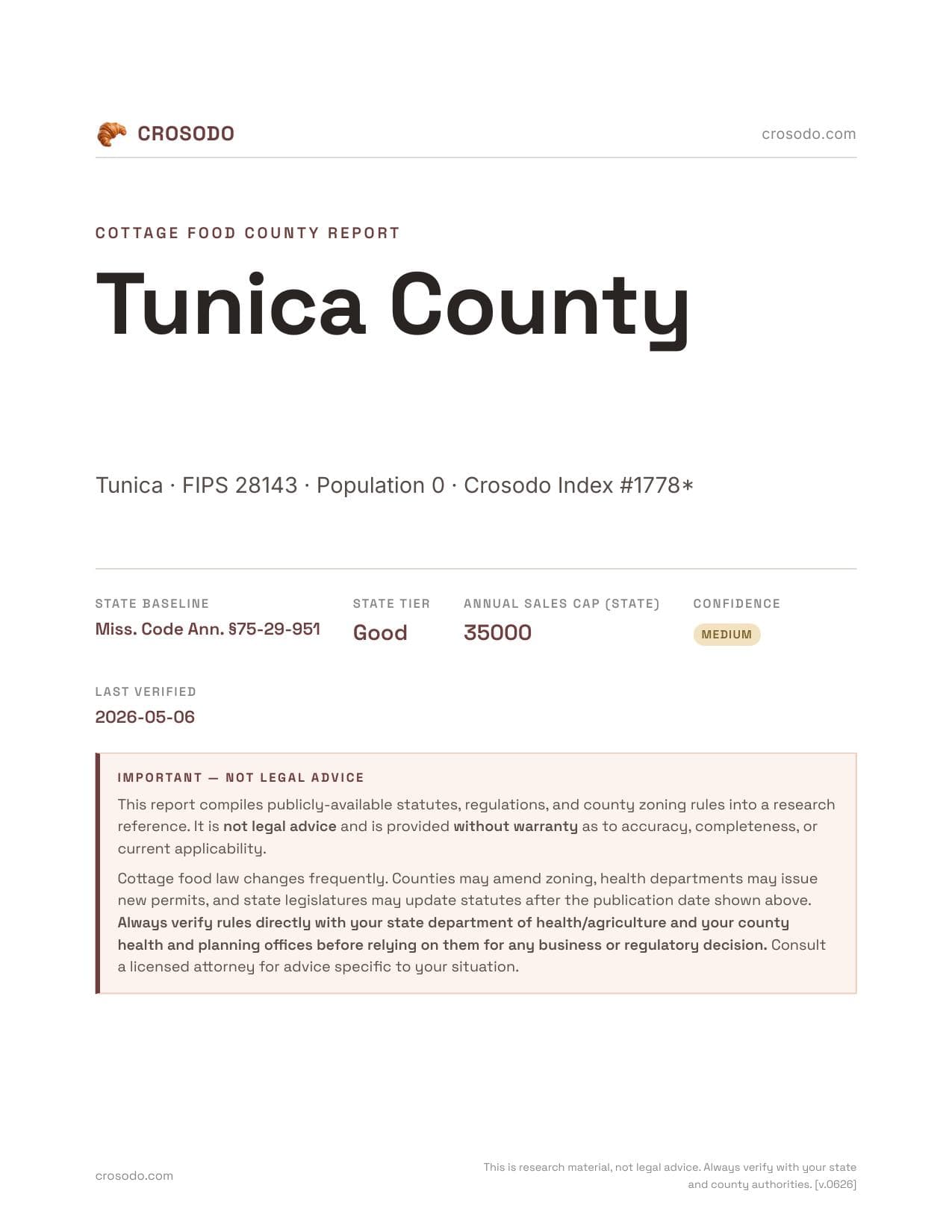 Cover of Tunica County county cottage food report