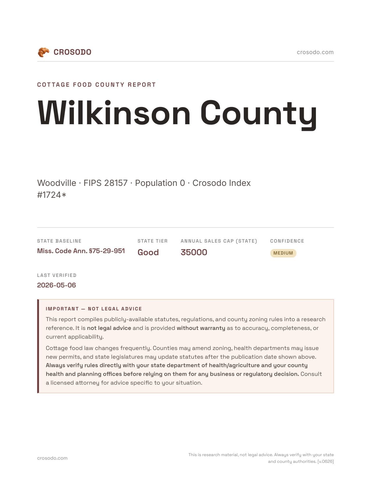 Cover of Wilkinson County county cottage food report