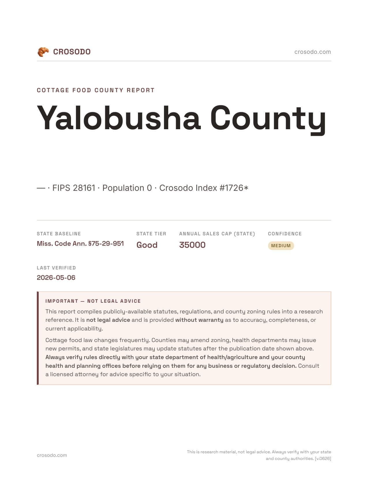 Cover of Yalobusha County county cottage food report