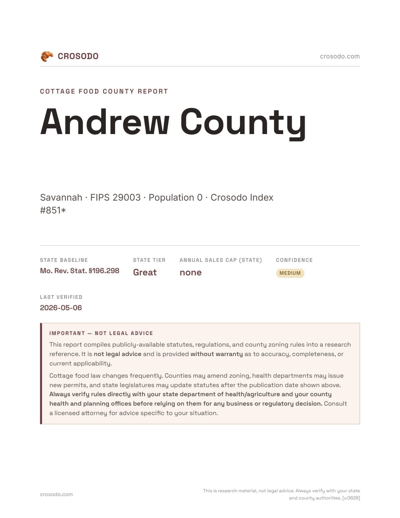 Cover of Andrew County county cottage food report