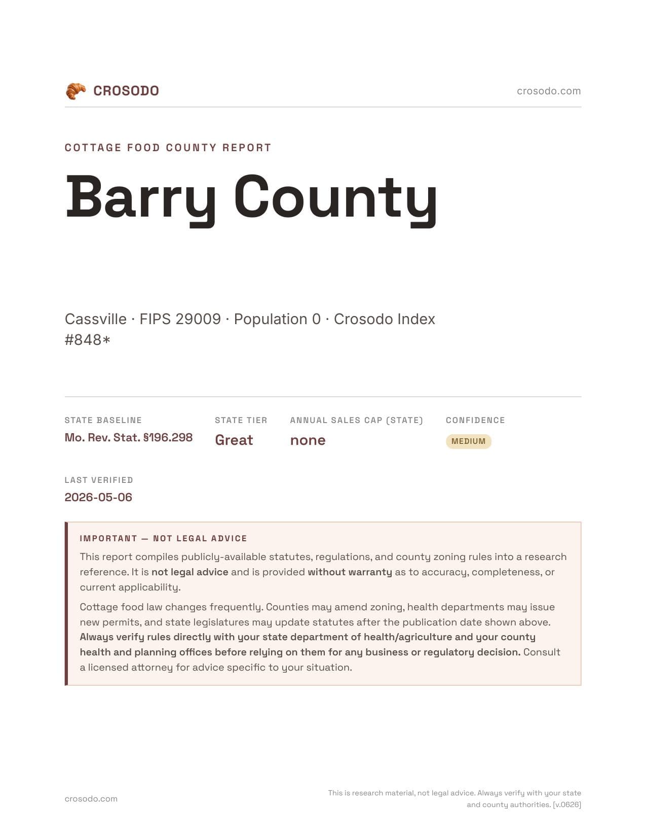 Cover of Barry County county cottage food report