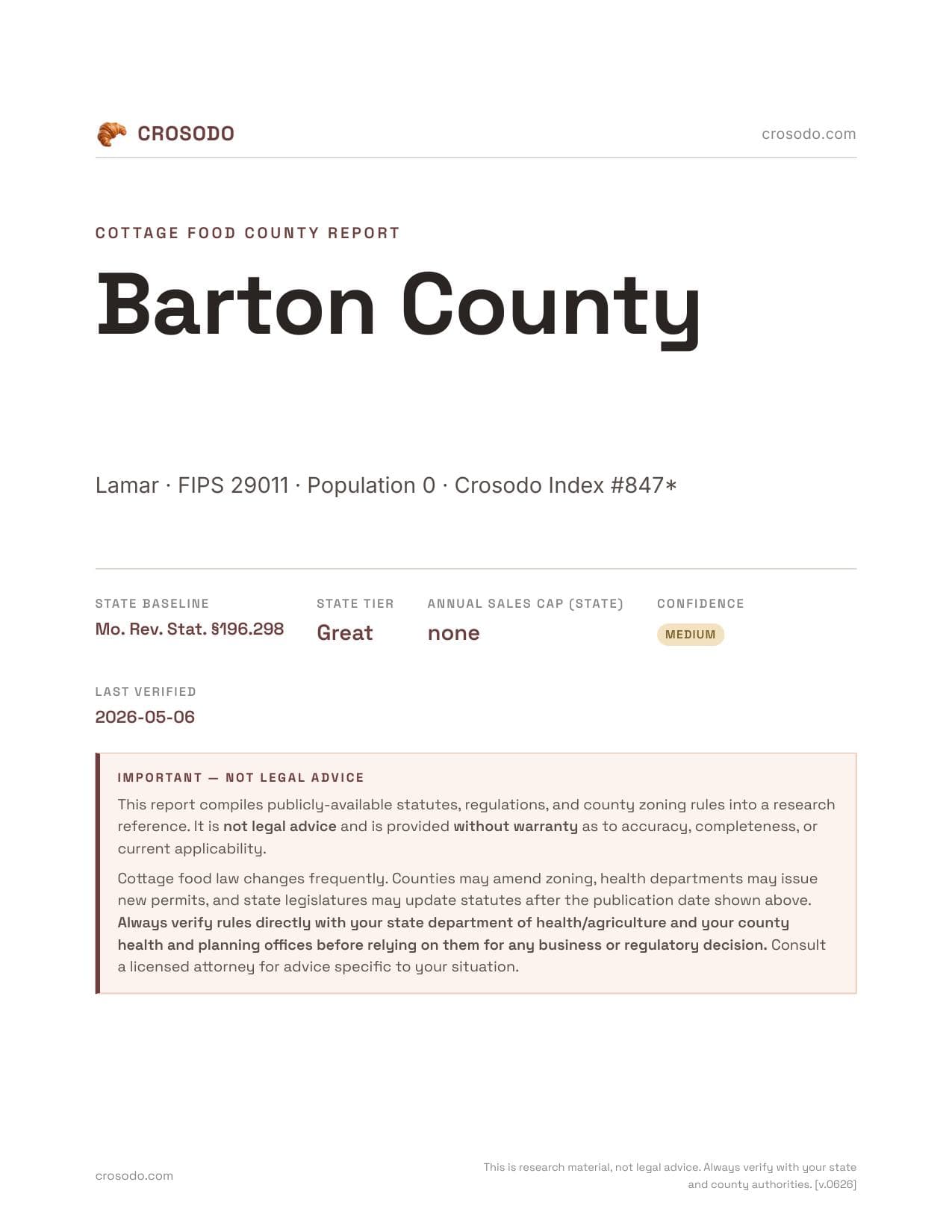 Cover of Barton County county cottage food report