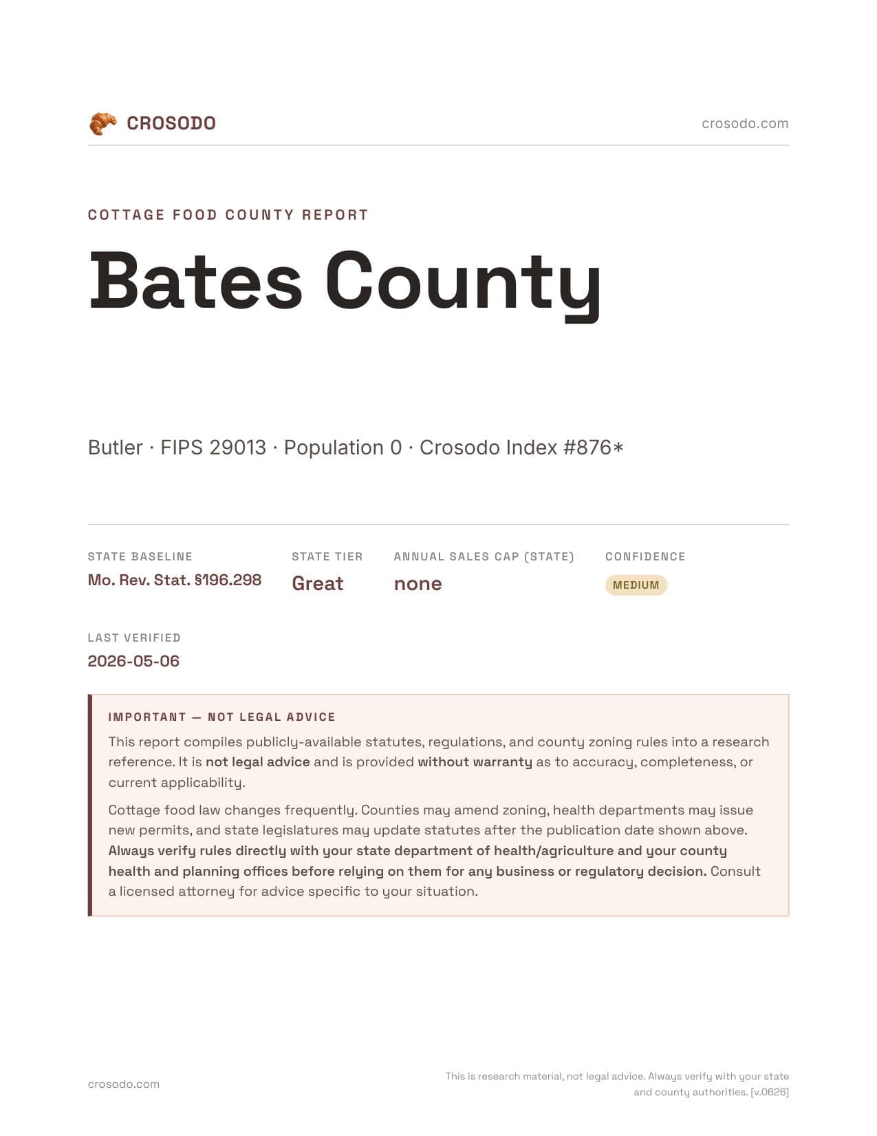Cover of Bates County county cottage food report