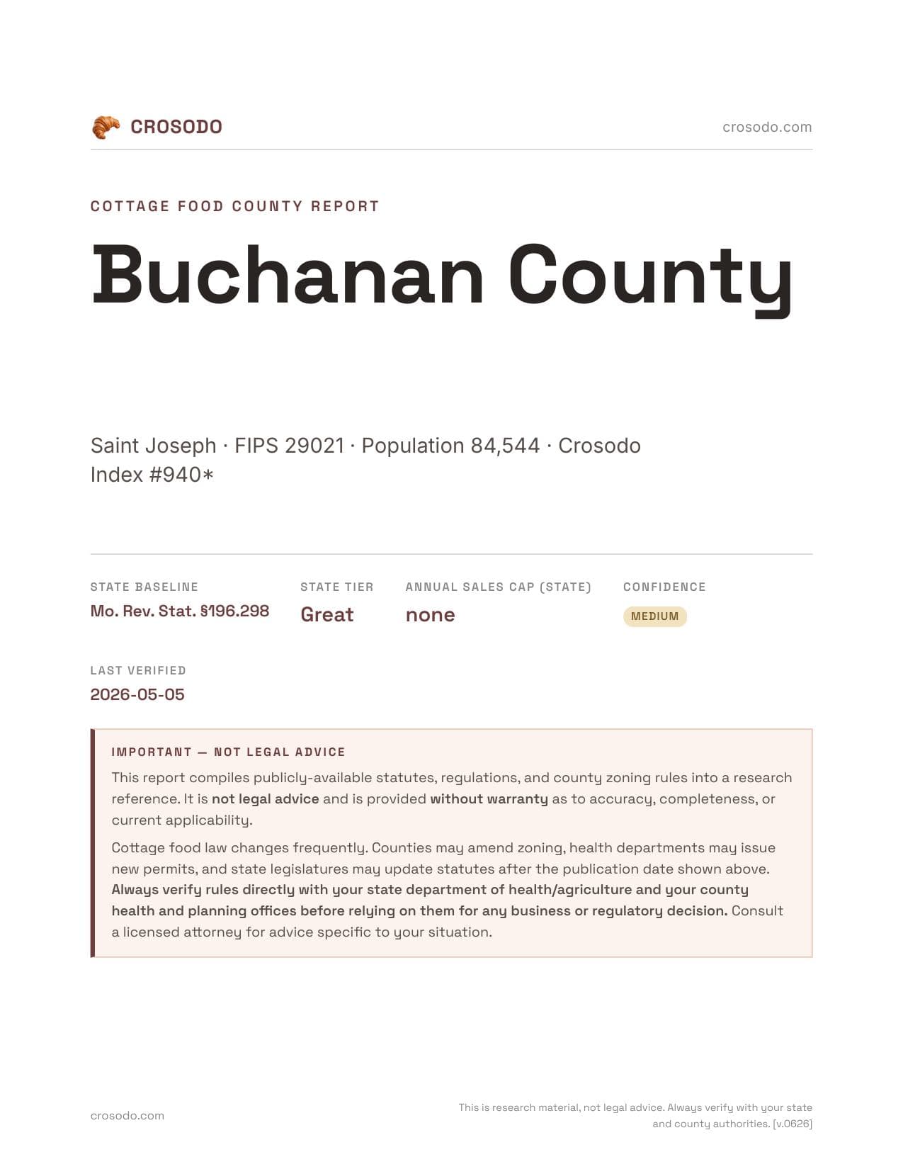 Cover of Buchanan County county cottage food report