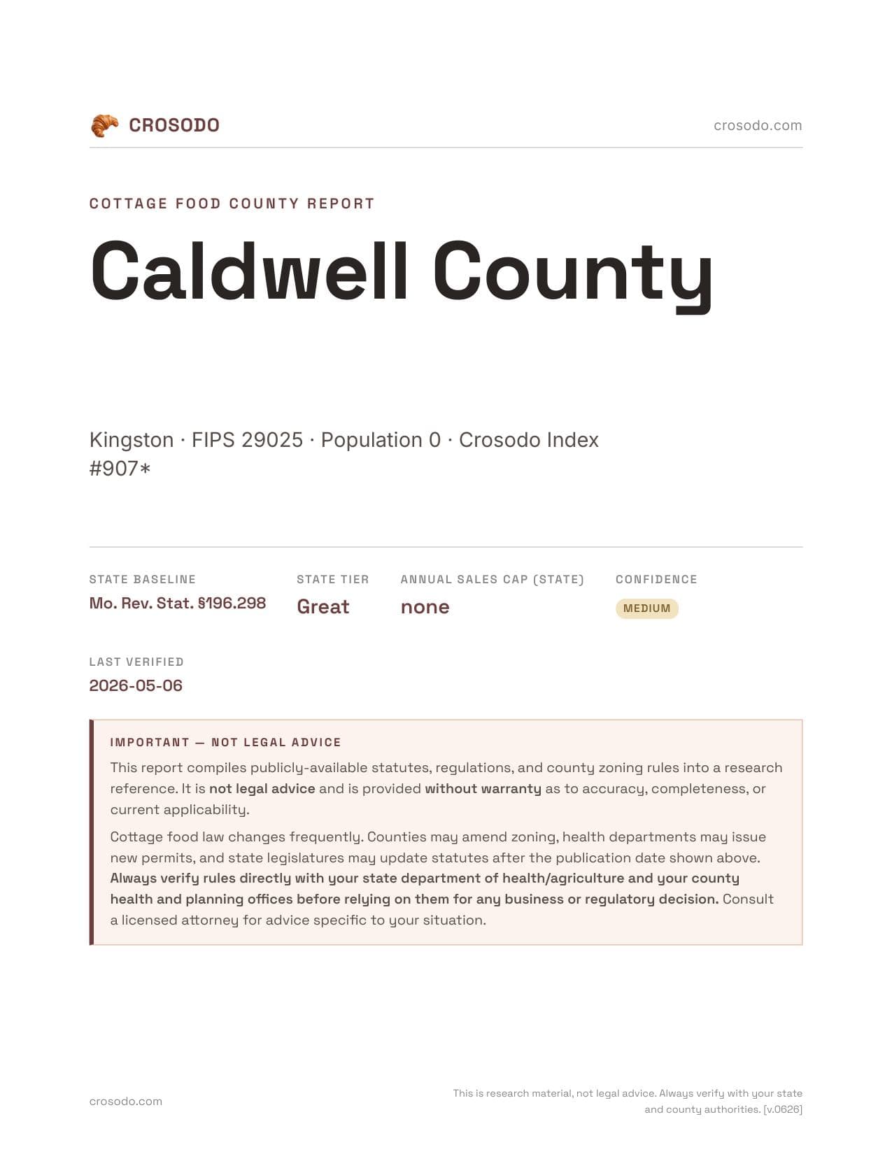 Cover of Caldwell County county cottage food report