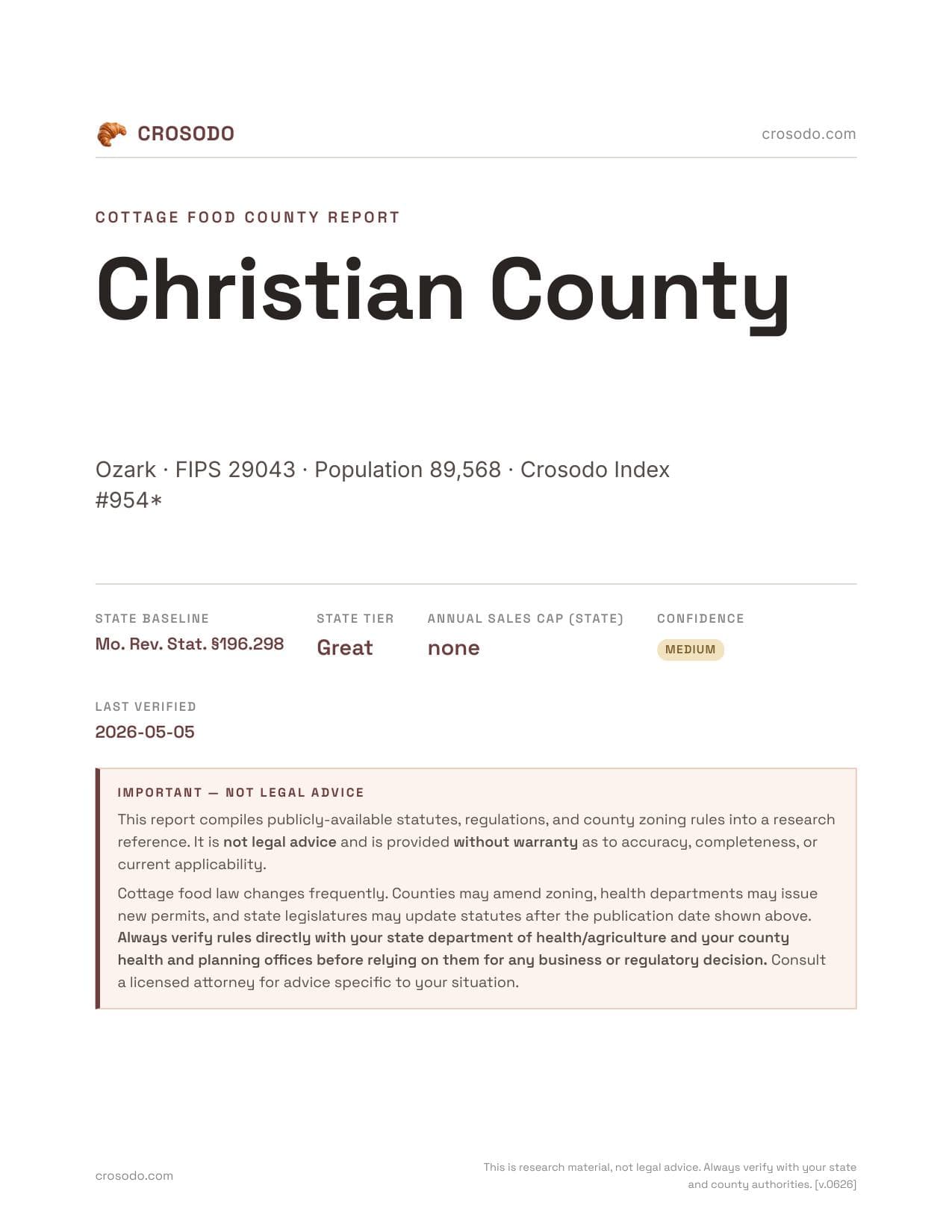 Cover of Christian County county cottage food report