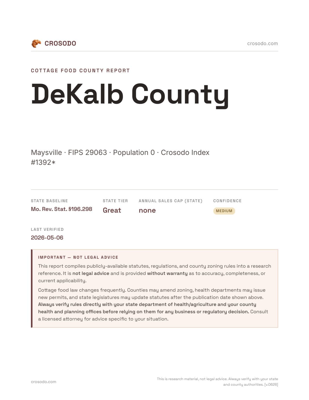 Cover of DeKalb County county cottage food report