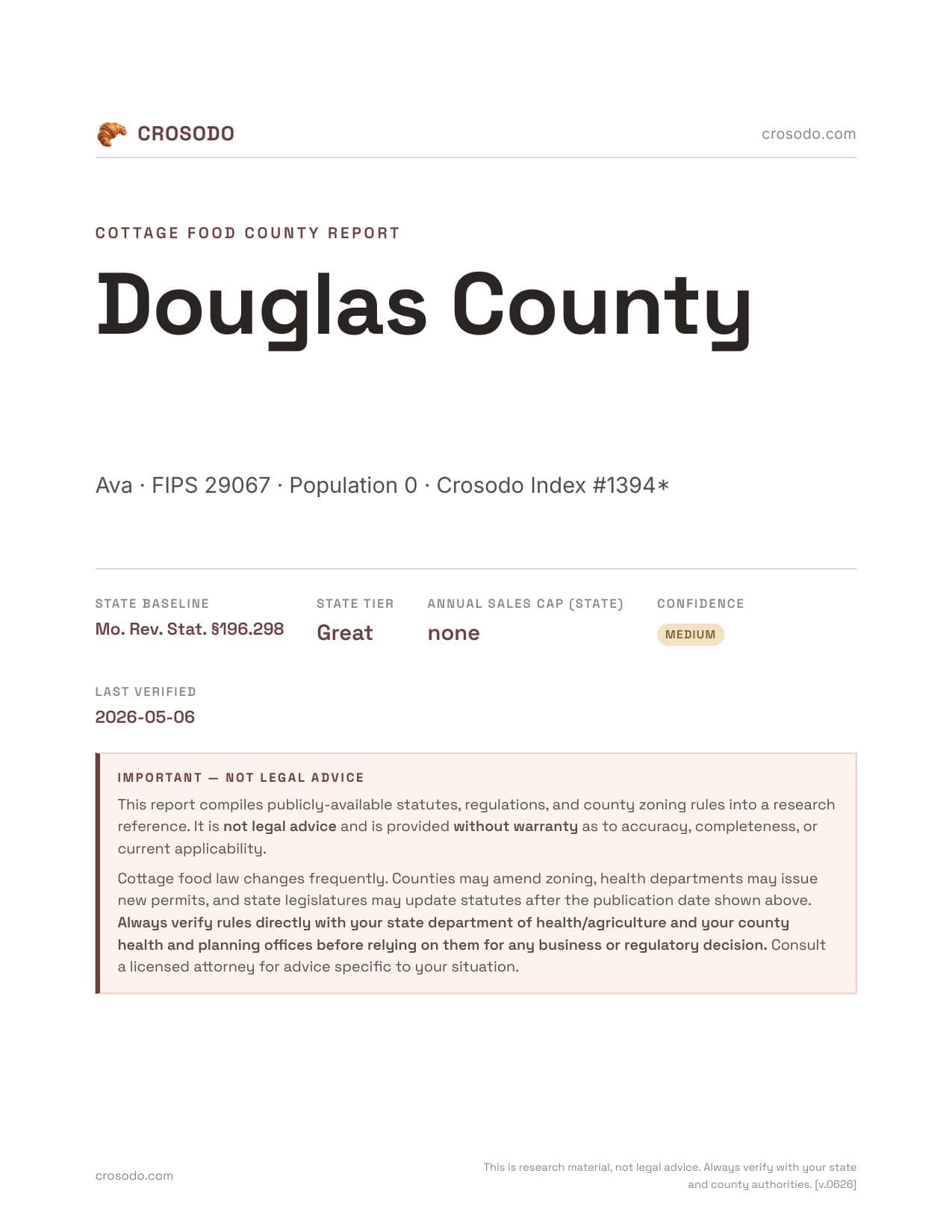 Cover of Douglas County county cottage food report