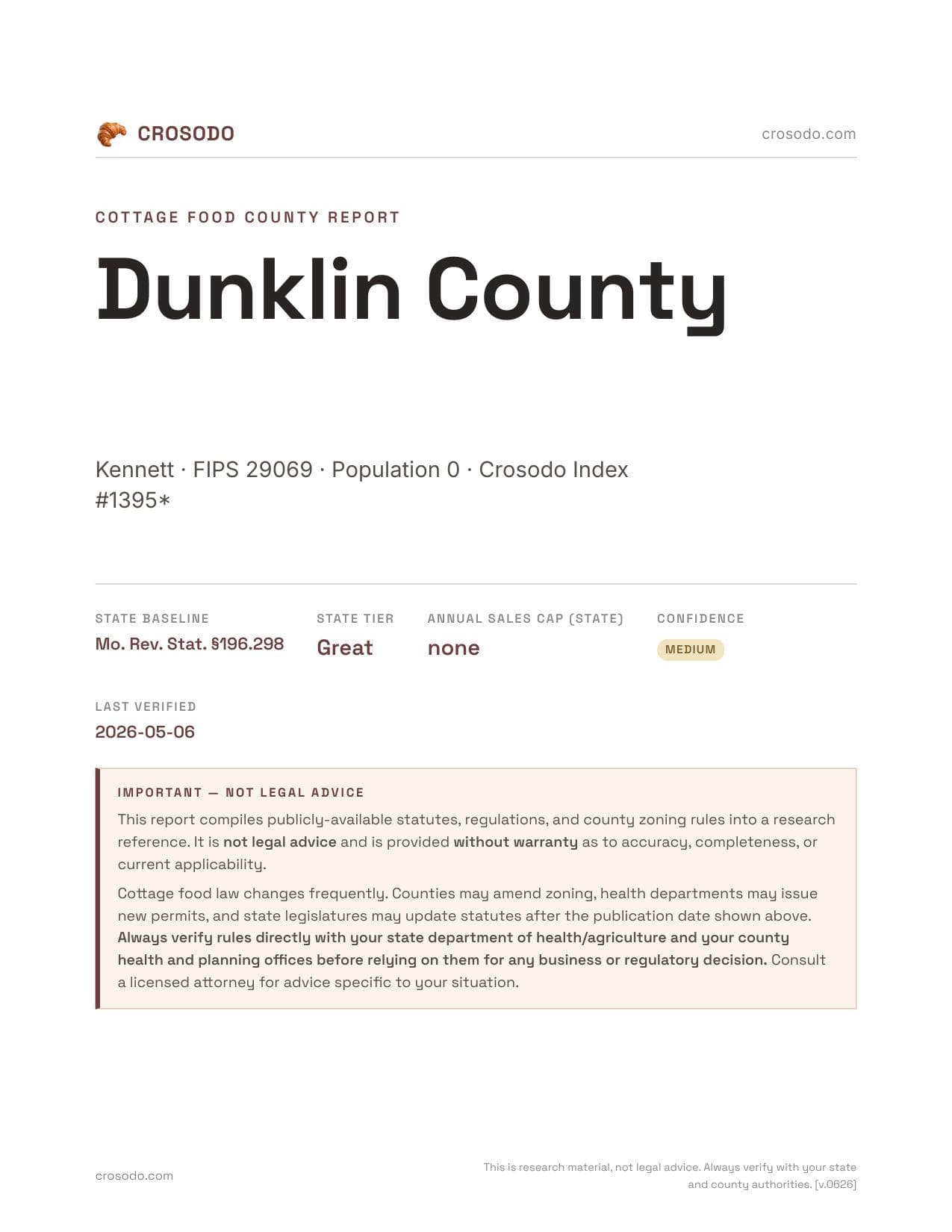 Cover of Dunklin County county cottage food report
