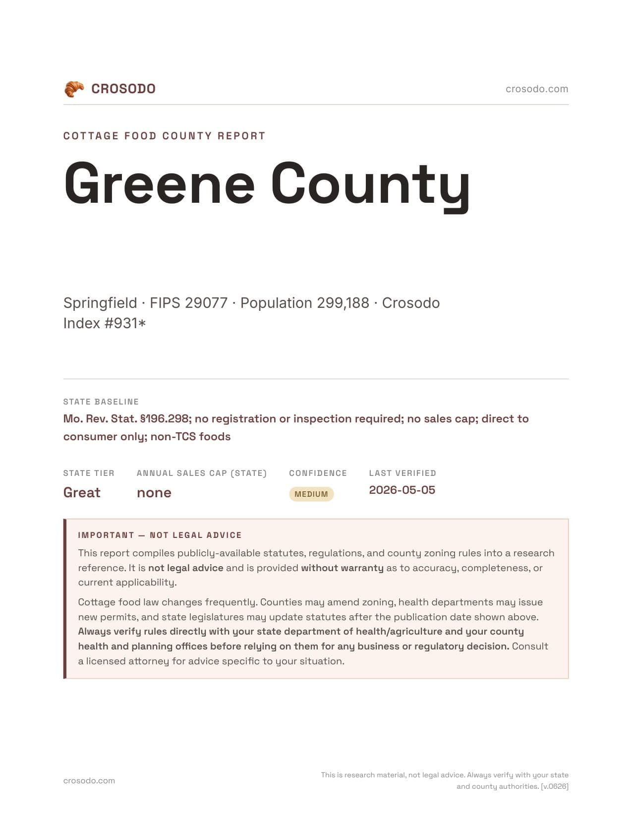 Cover of Greene County county cottage food report