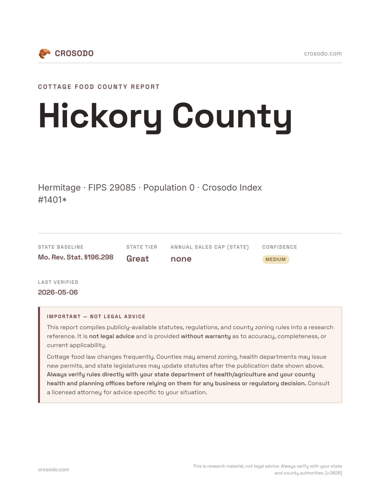 Cover of Hickory County county cottage food report