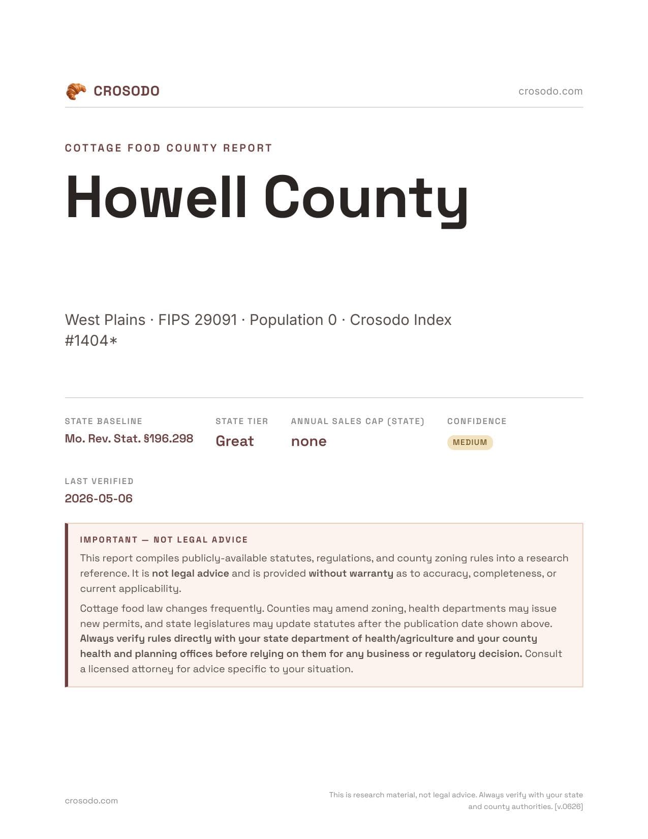 Cover of Howell County county cottage food report