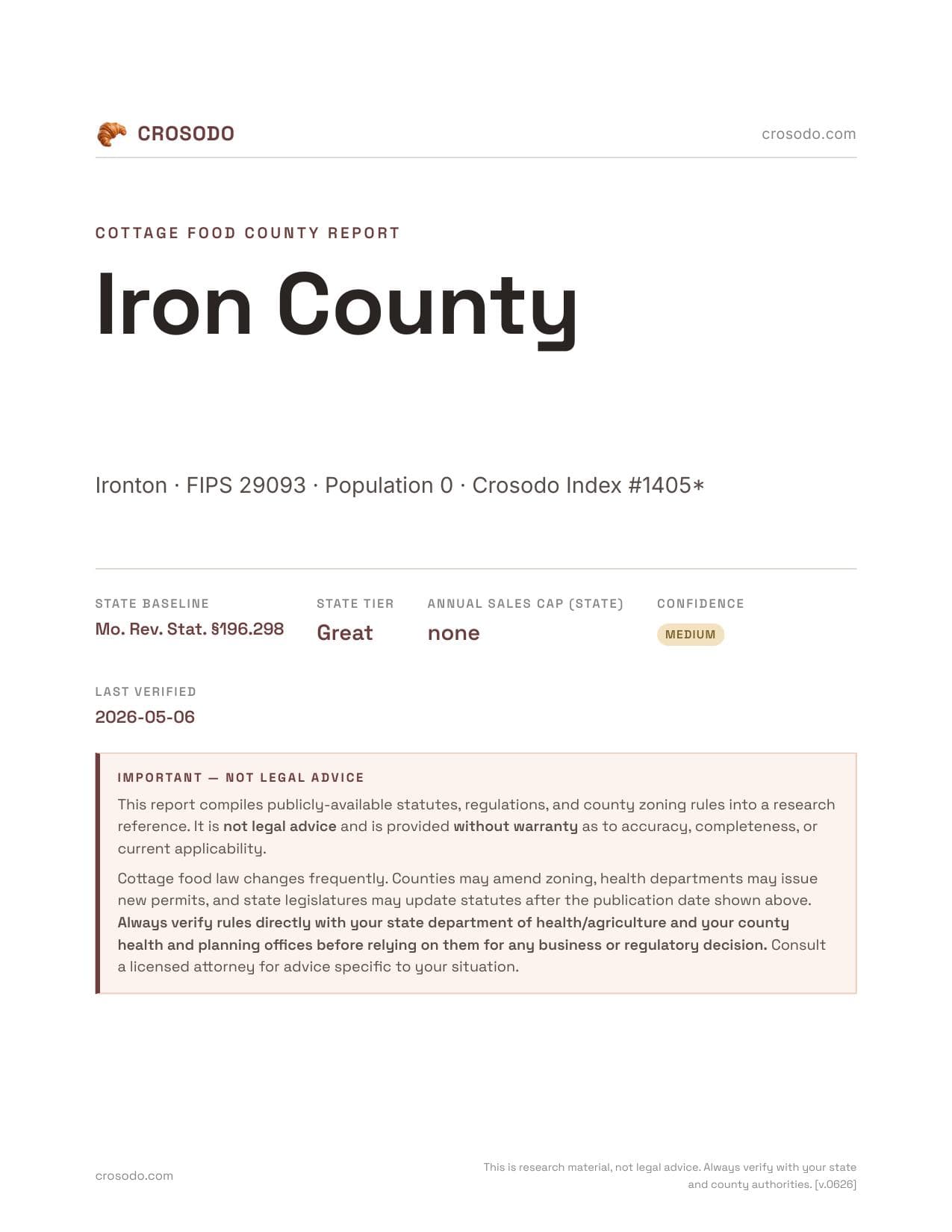 Cover of Iron County county cottage food report