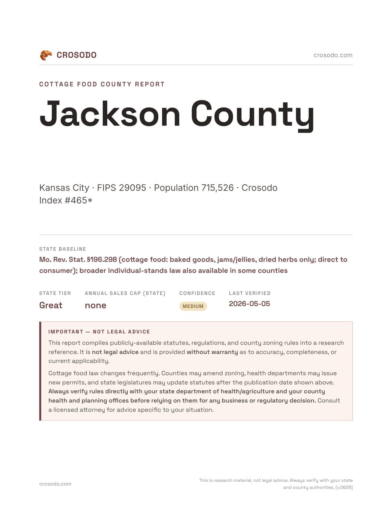 Cover of Jackson County county cottage food report