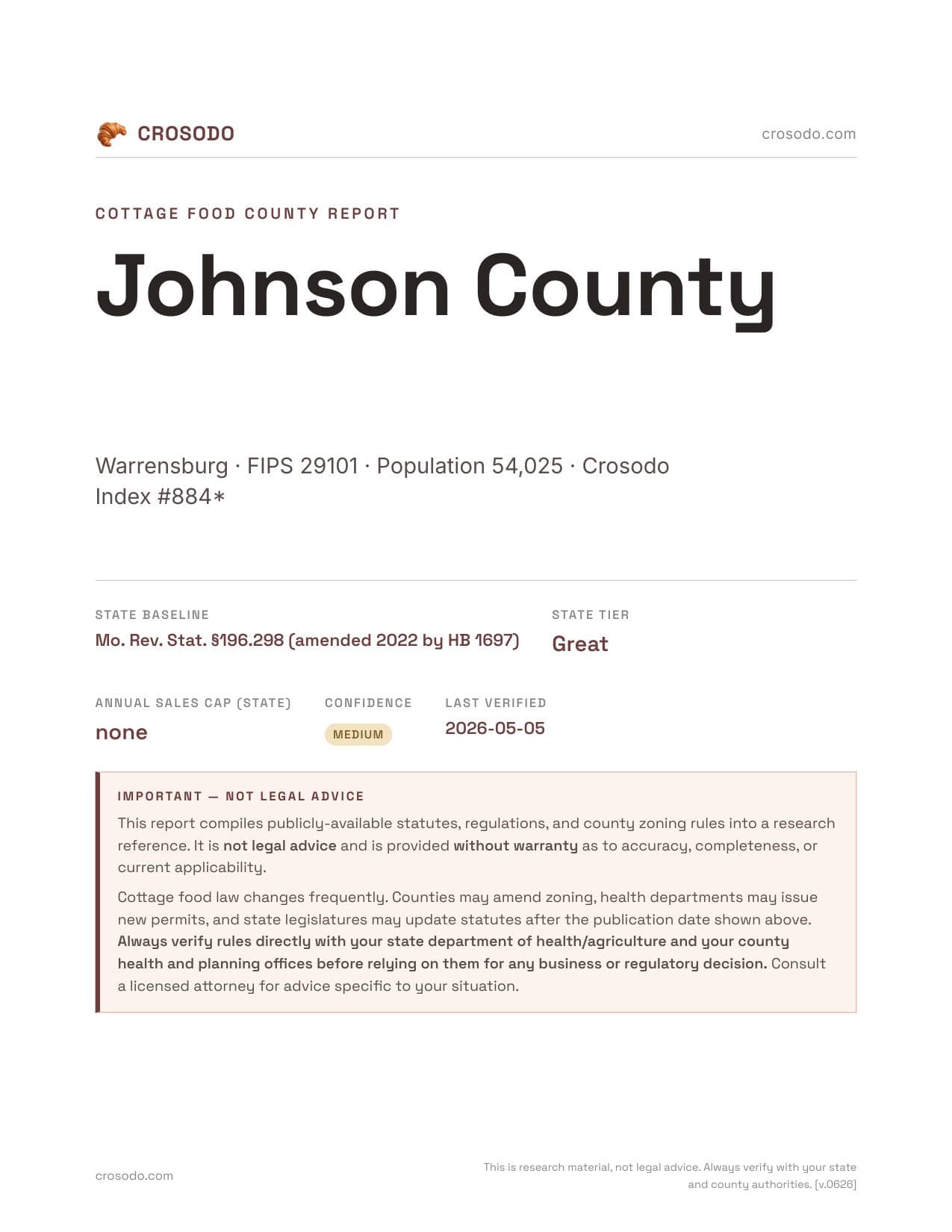 Cover of Johnson County county cottage food report