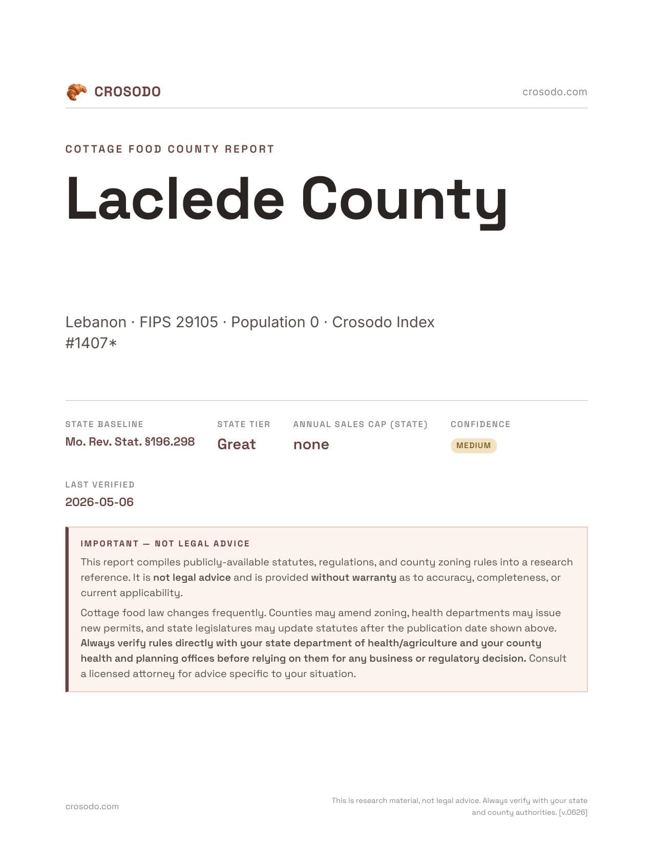 Cover of Laclede County county cottage food report