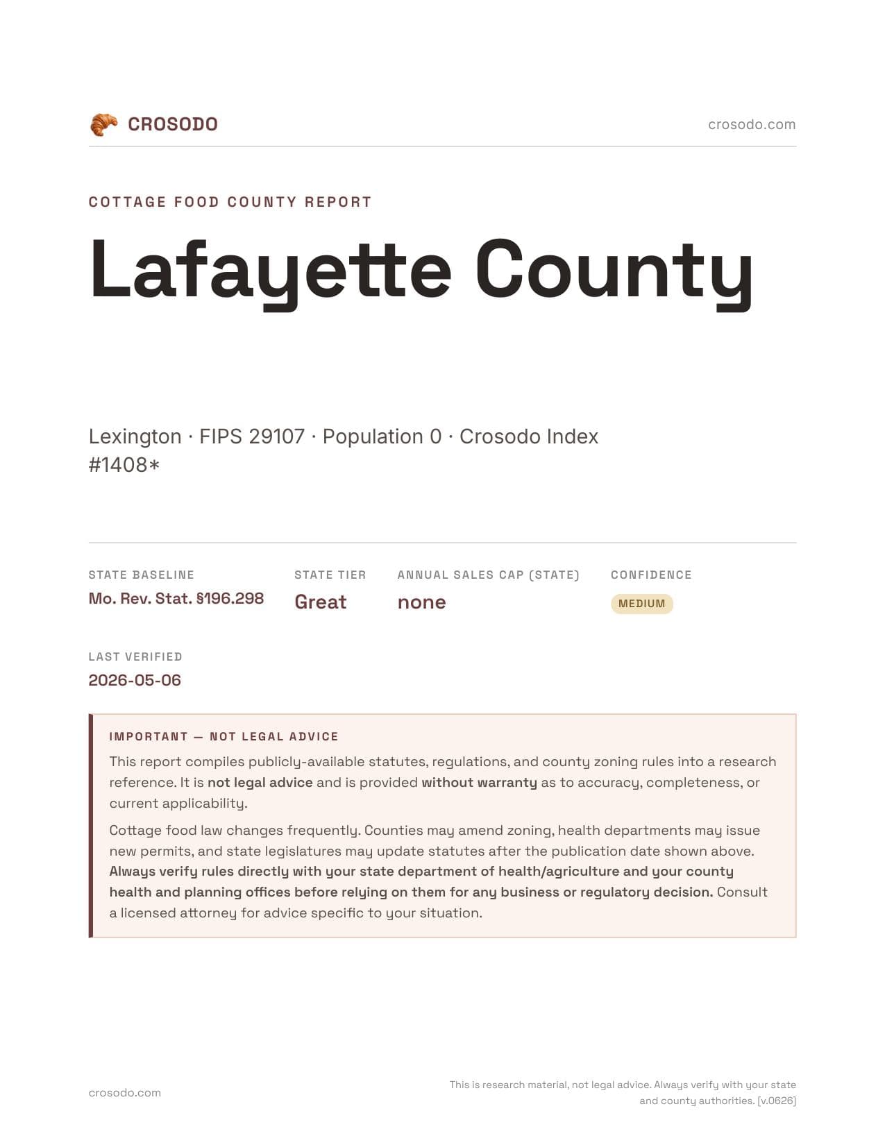 Cover of Lafayette County county cottage food report