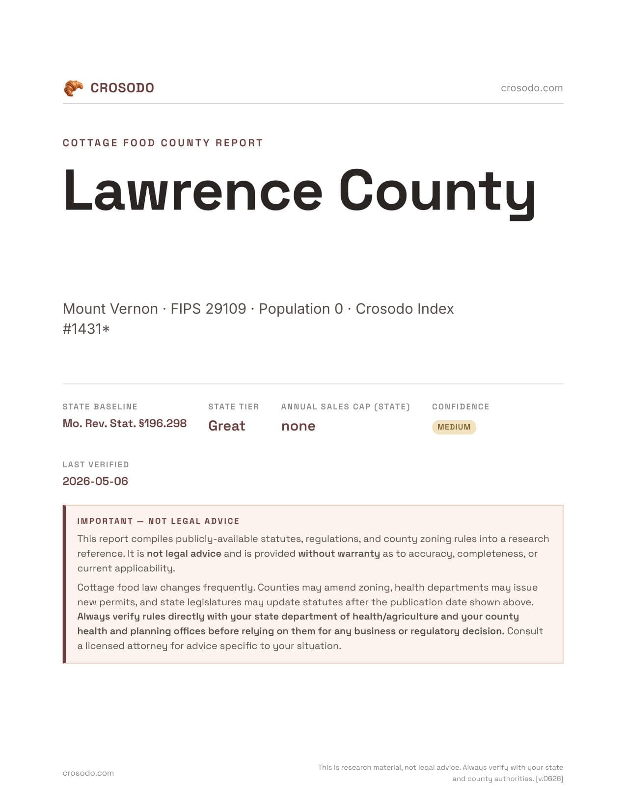 Cover of Lawrence County county cottage food report