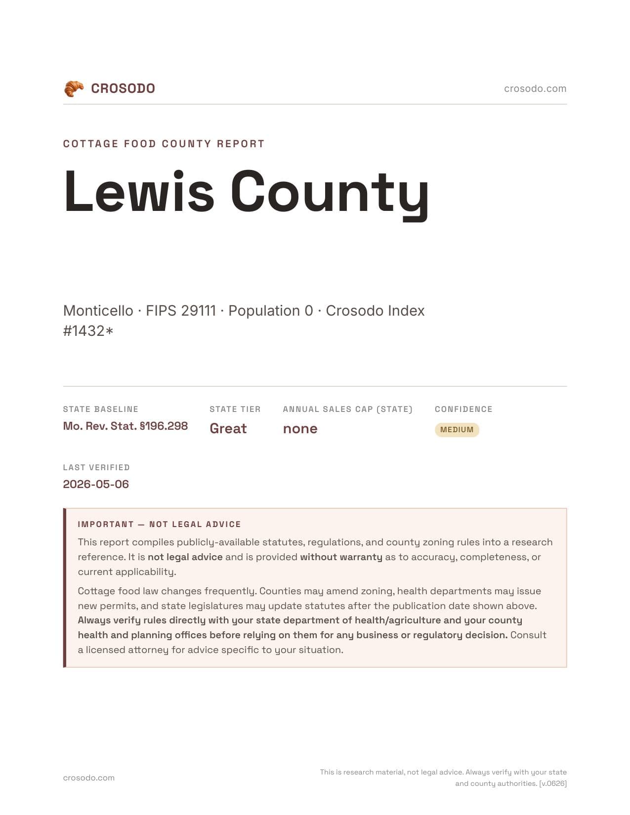Cover of Lewis County county cottage food report