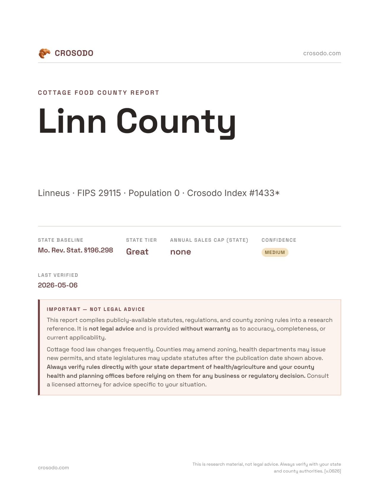 Cover of Linn County county cottage food report