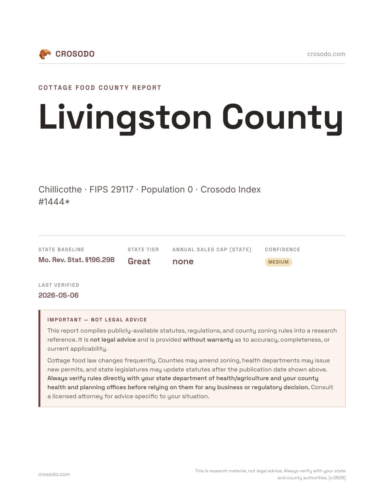 Cover of Livingston County county cottage food report