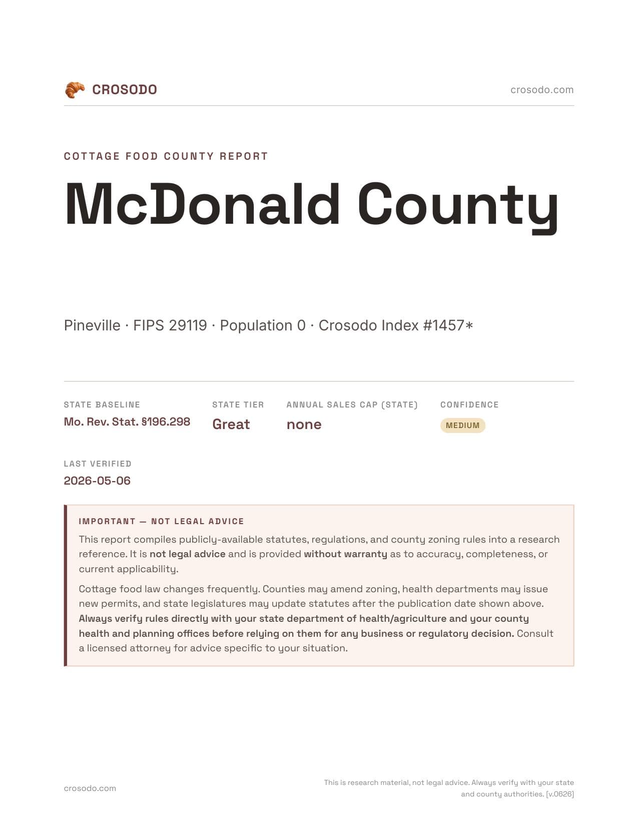 Cover of McDonald County county cottage food report
