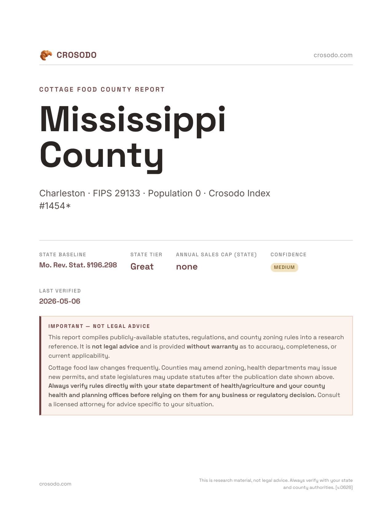 Cover of Mississippi County county cottage food report